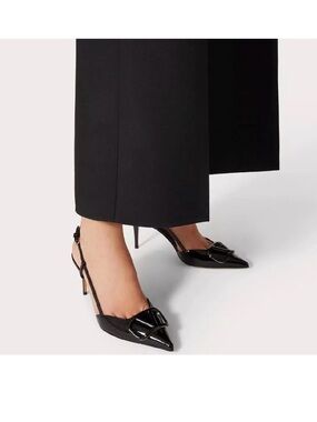 V Inspired Black Patent Pointed Toe Slingback Heels